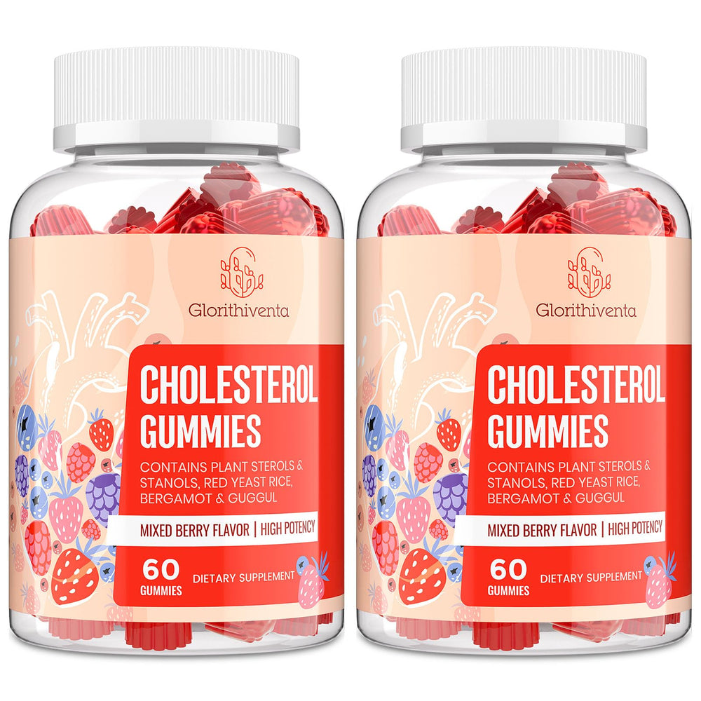 Glorithiventa Cholesterol Complex Gummies bottle for daily use with berry flavor.