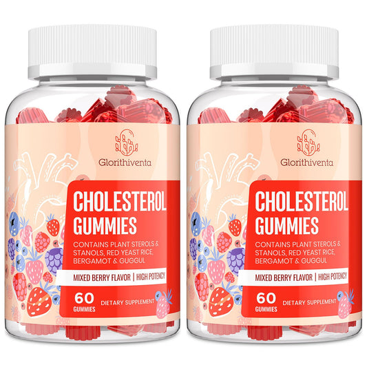 Glorithiventa Cholesterol Complex Gummies bottle for daily use with berry flavor.