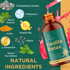 Glorithiventa Zeolite Detox packaging box highlighting vegan and gluten-free formula.