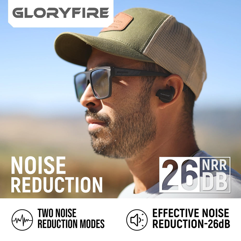 GLORYFIRE electronic ear plugs inside demonstrate compact design and discreet use.