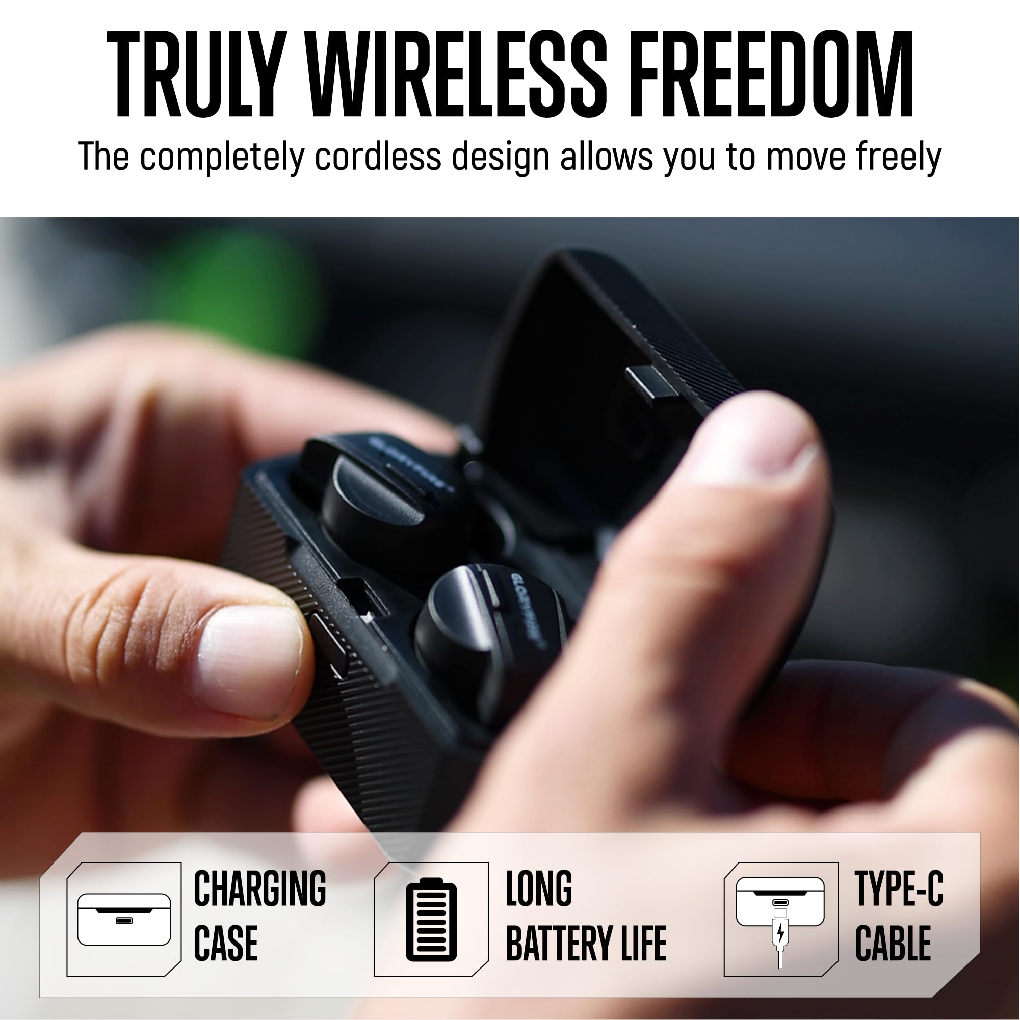 GLORYFIRE silicone anti-loss tether keeps earbuds secured during activity.