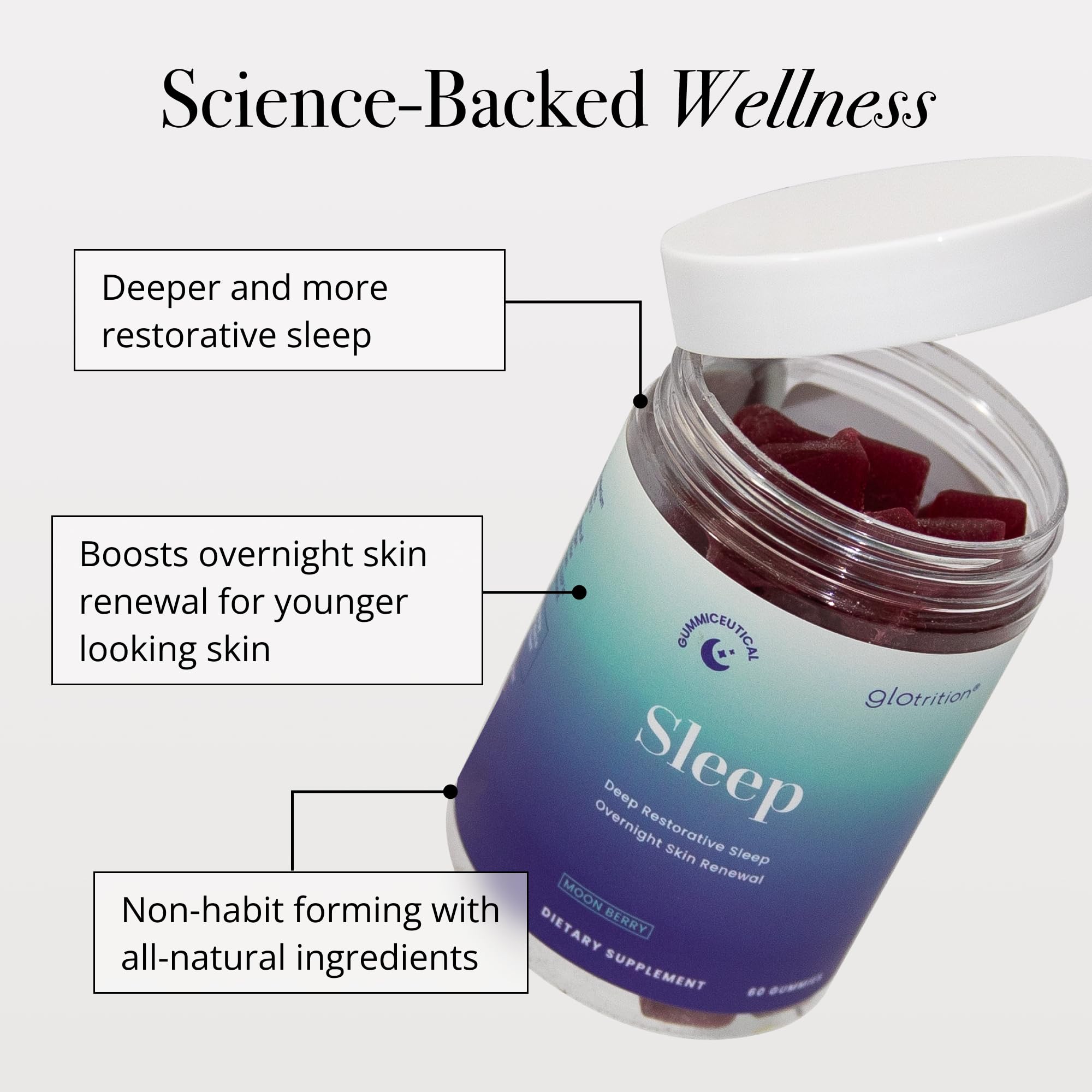 Gummies on hand with Glotrition Beauty Sleep Gummy for easy nightly ritual