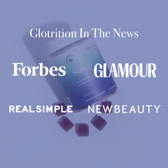 Skin glow close-up suggesting nighttime skin renewal with Glotrition Beauty Sleep Gummy