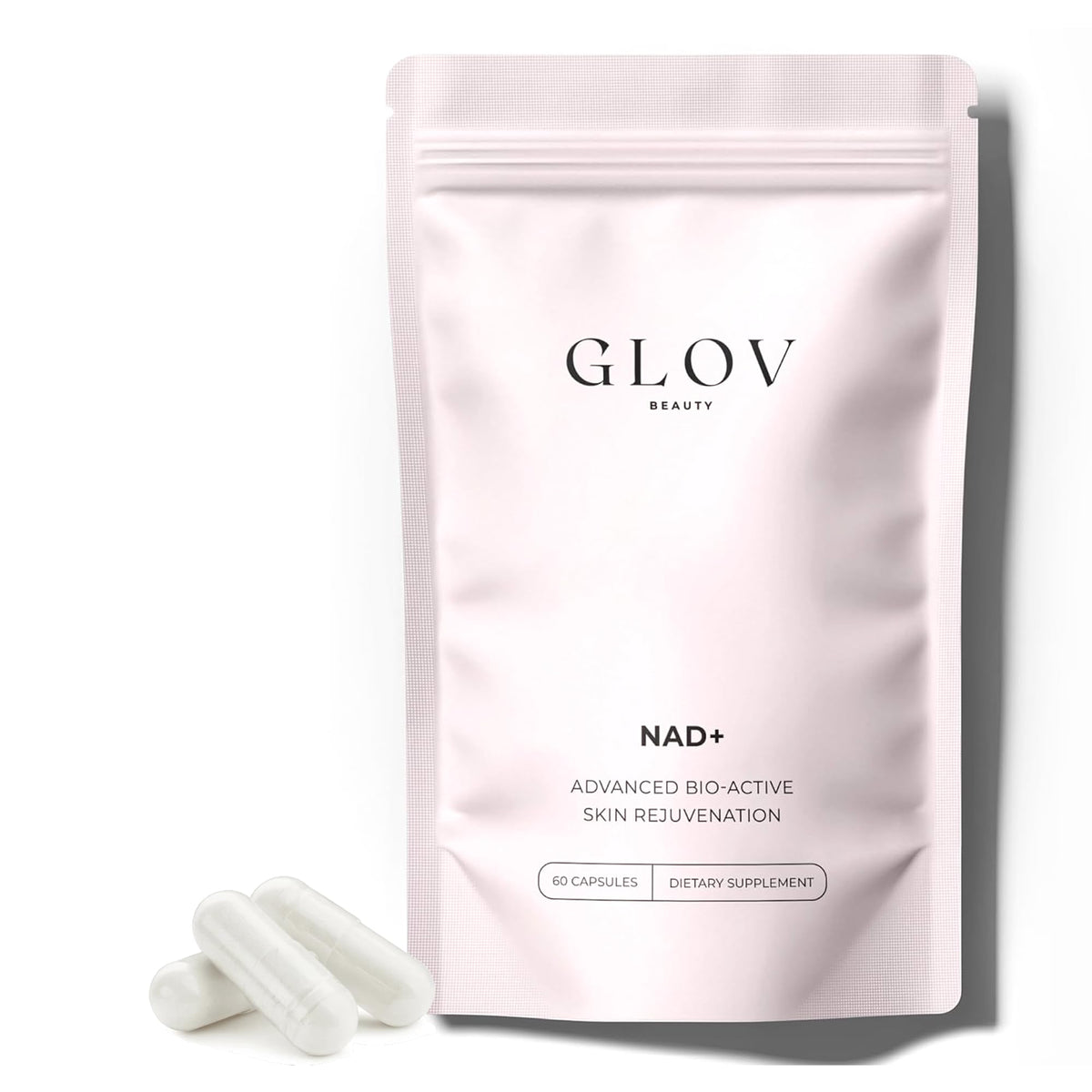 Glov Beauty NAD+ Plus Capsules bottle for easy daily regimen and skin support.