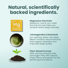 GLOWCO Sleep Gummies ingredients panel features magnesium glycinate and botanicals.