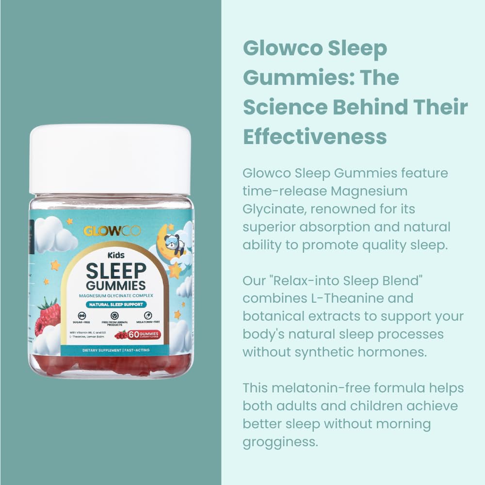 GLOWCO Sleep Gummies kids bottle suggests family-friendly bedtime support.