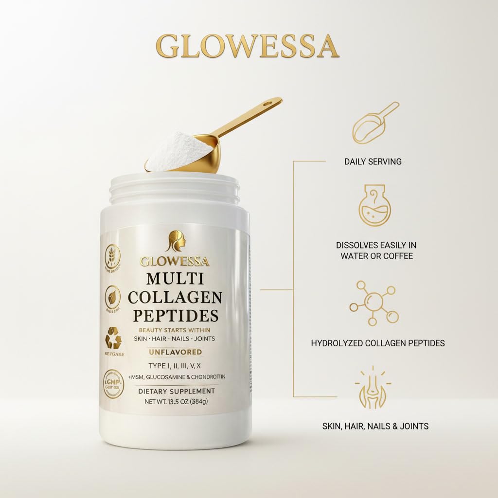 Glowessa bottle with glass illustrating a daily routine for joints