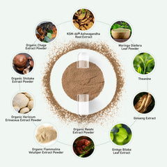GlowEver Organic mushrooms blend emphasizing immune support and gut wellness.