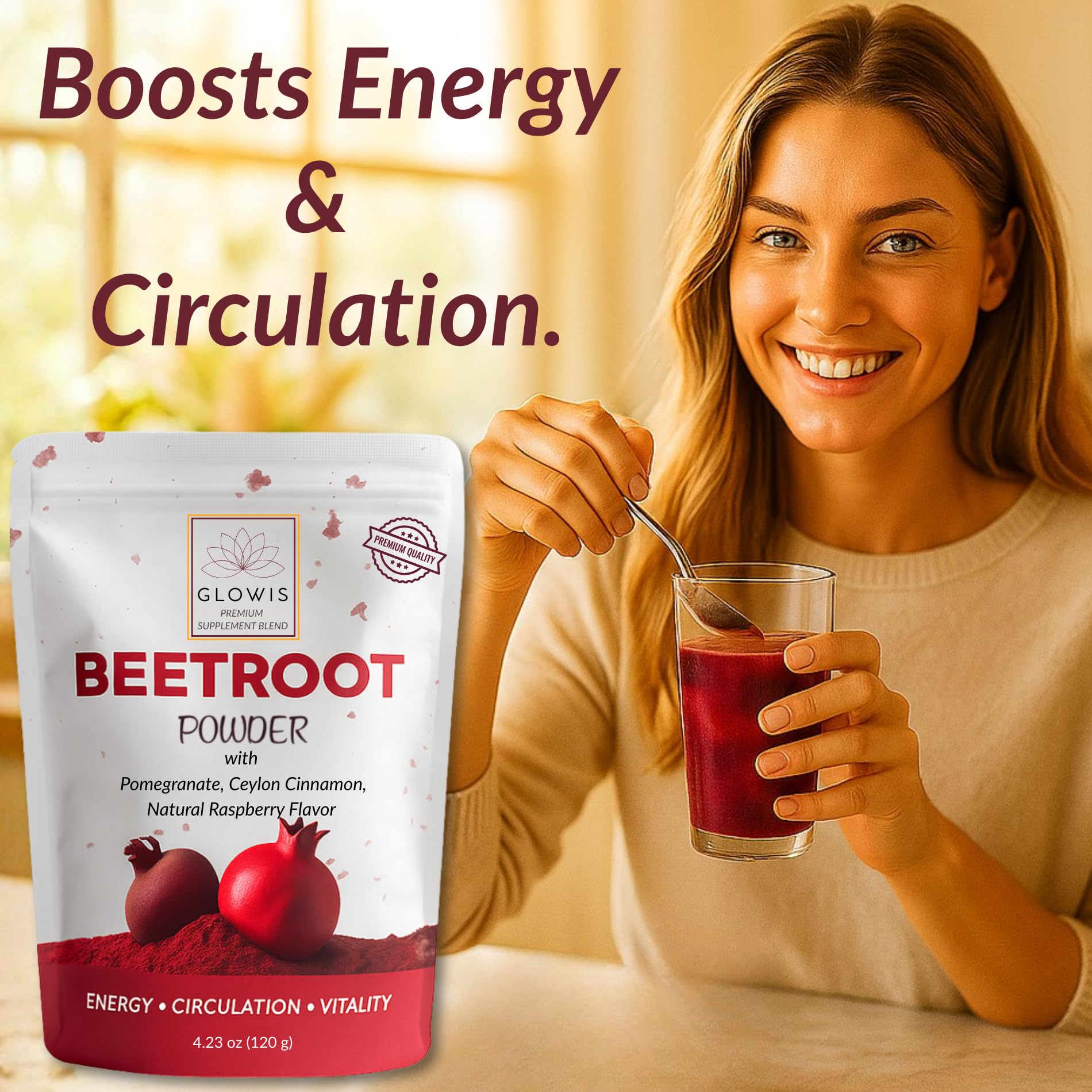 GLOWIS ready-to-mix beetroot powder ideal for smoothies