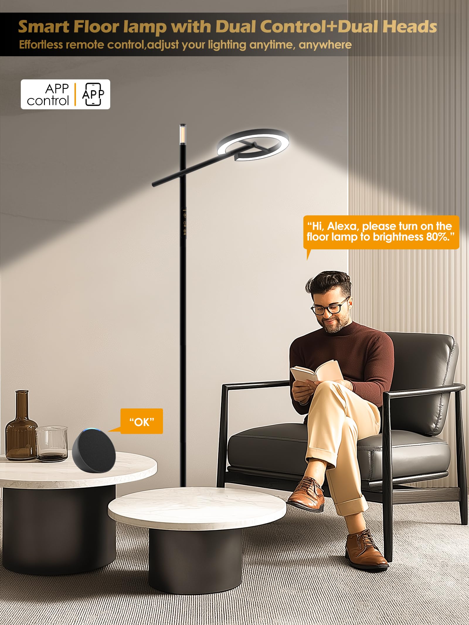 GLOWRIUM lamp tilting head showing adjustable angles for versatile lighting.