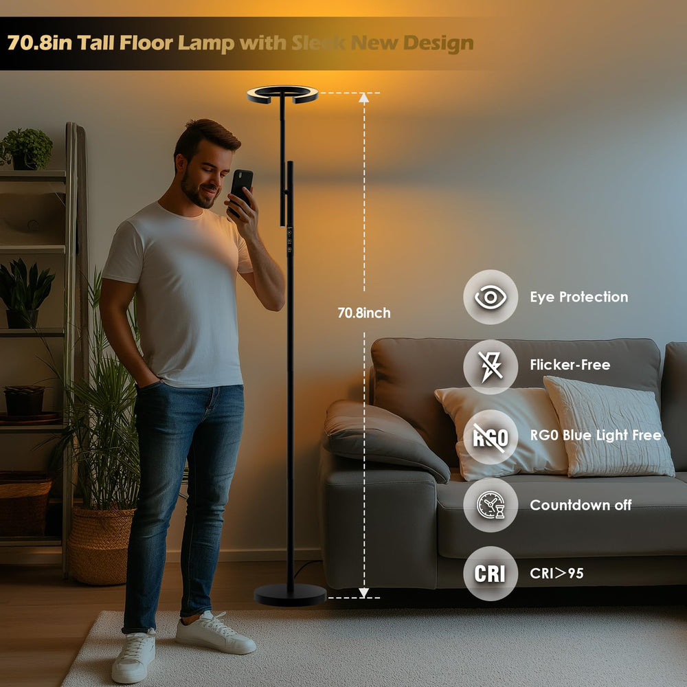 GLOWRIUM height-adjustable floor lamp suitable for seated or standing use.