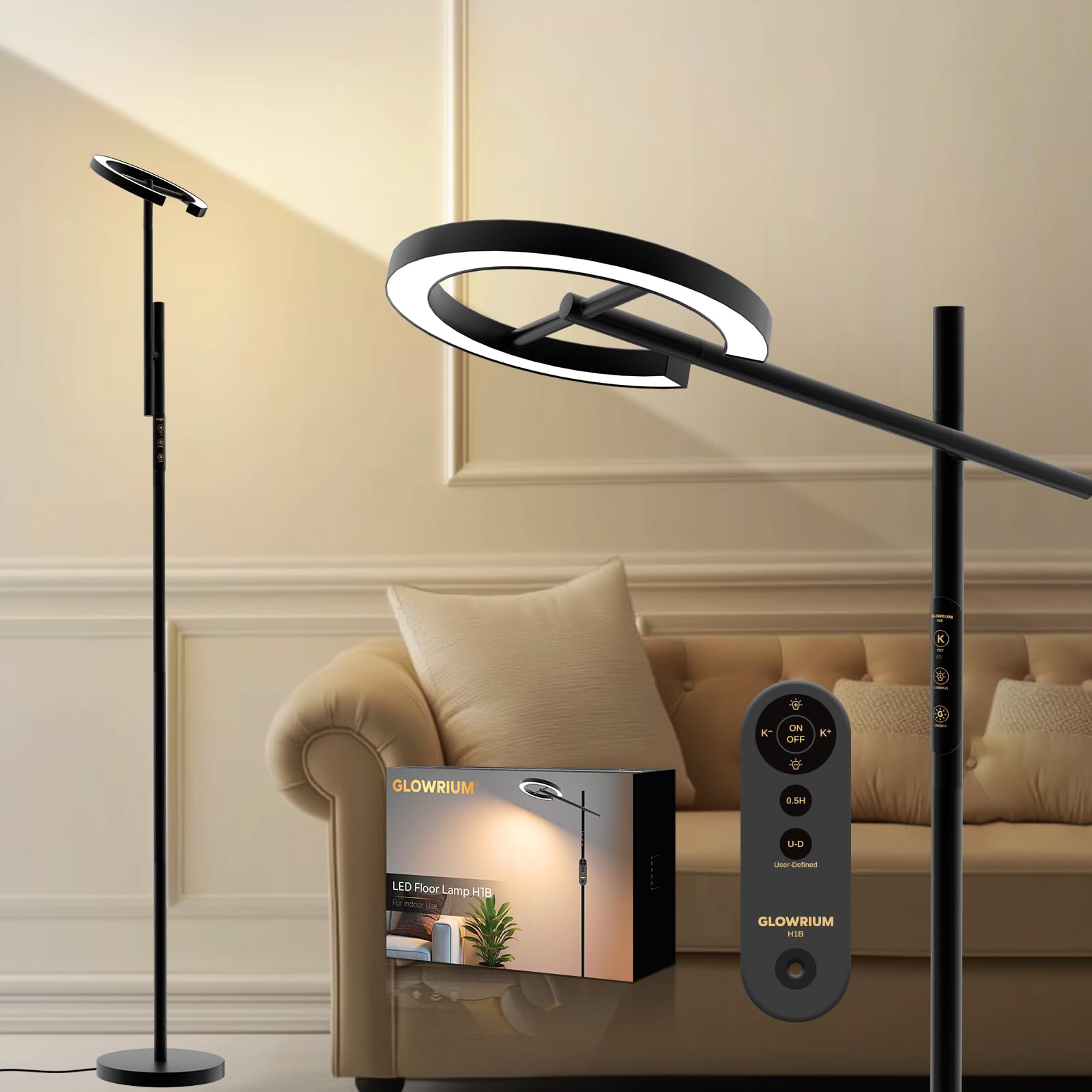 GLOWRIUM light therapy lamp front view delivering bright daylight for alertness.