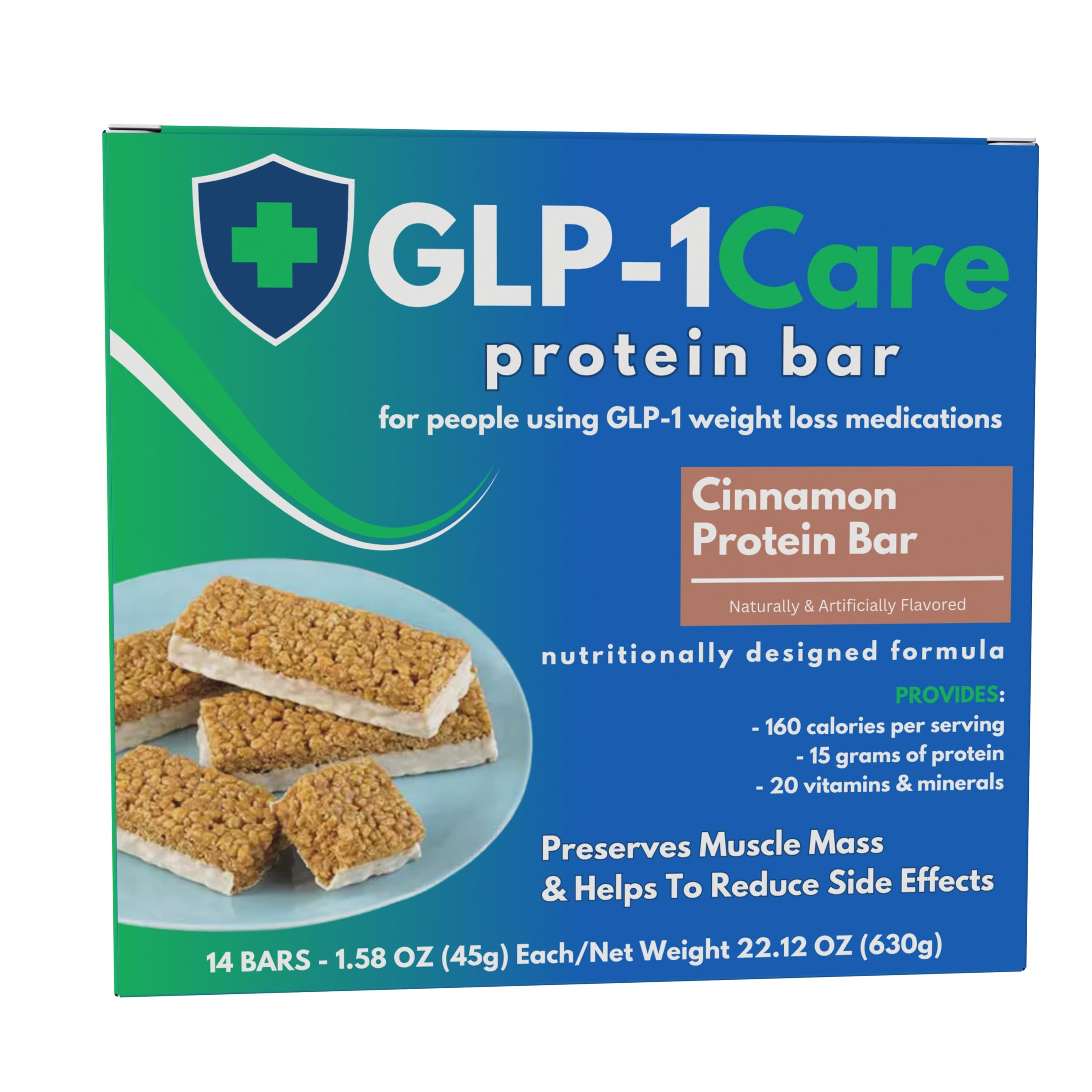 GLP-1Care Cinnamon Protein Bar pack ready for on-the-go snacking and protein support.