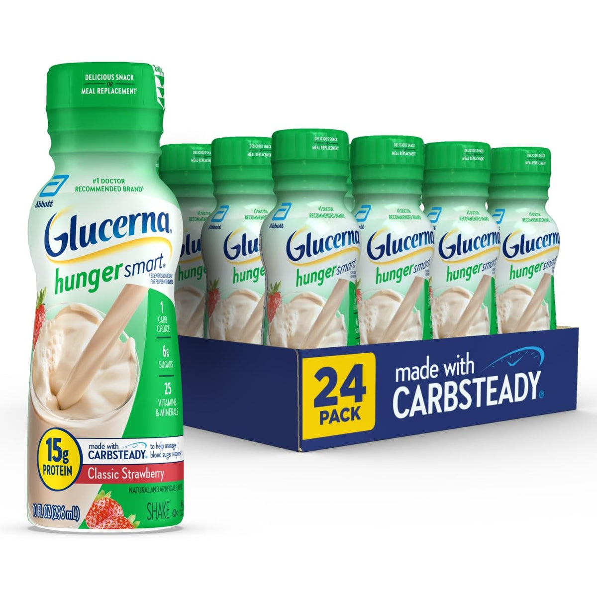 Glucerna Hunger Smart strawberry bottle for steady energy between meals.