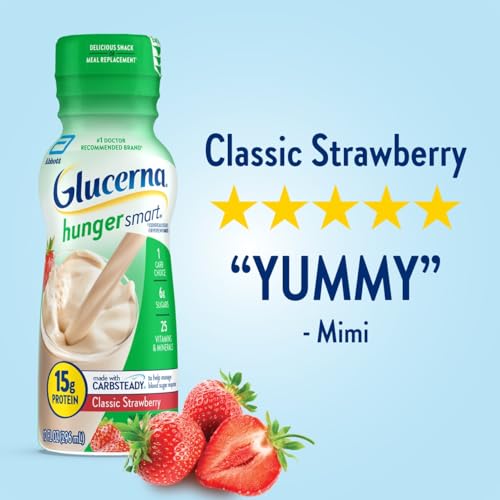 Snack-time moment with Glucerna Hunger Smart shake for diabetes care.