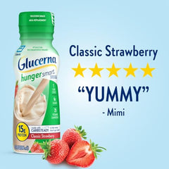 Snack-time moment with Glucerna Hunger Smart shake for diabetes care.