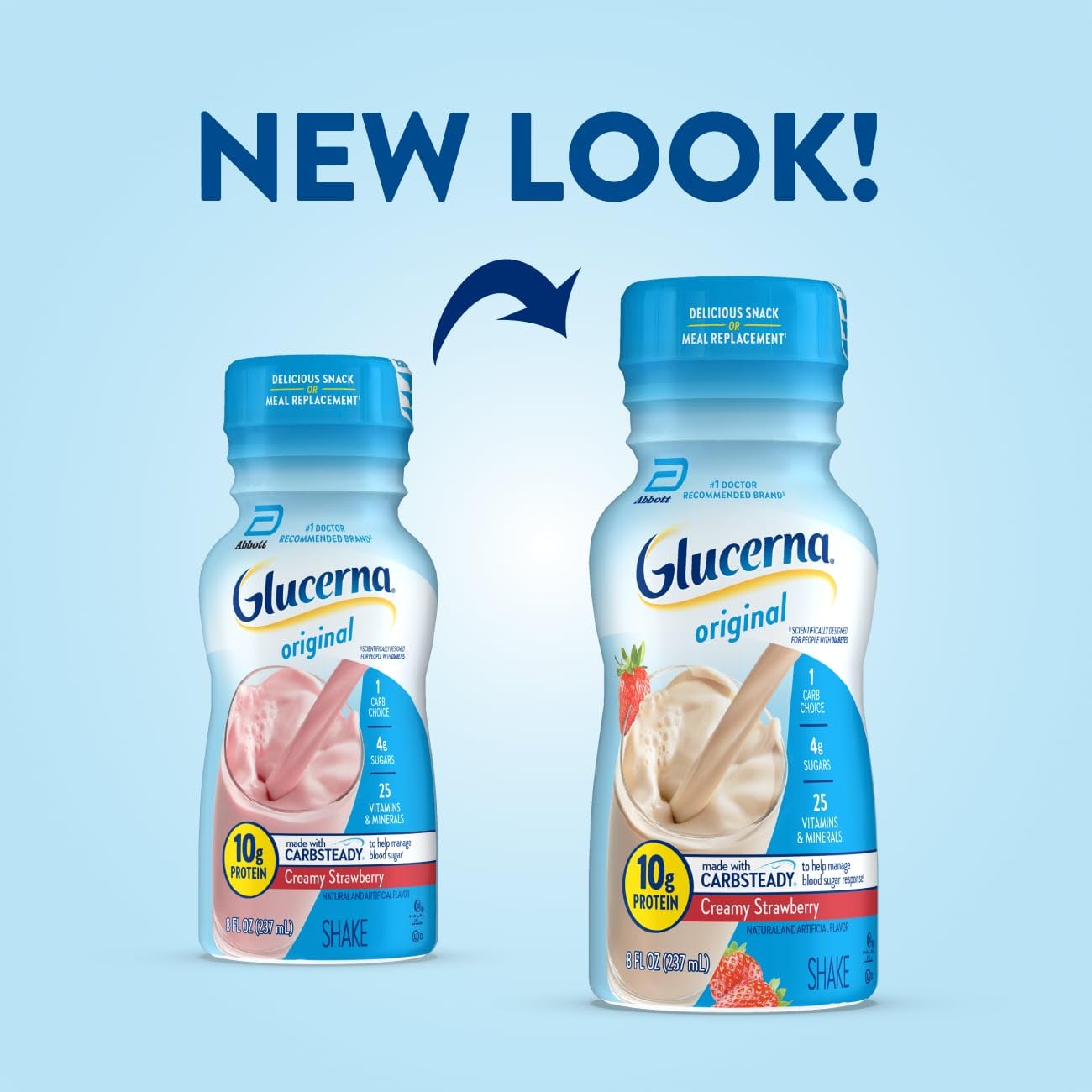 Glucerna Original bottle pour shows ready-to-drink diabetes care on the go