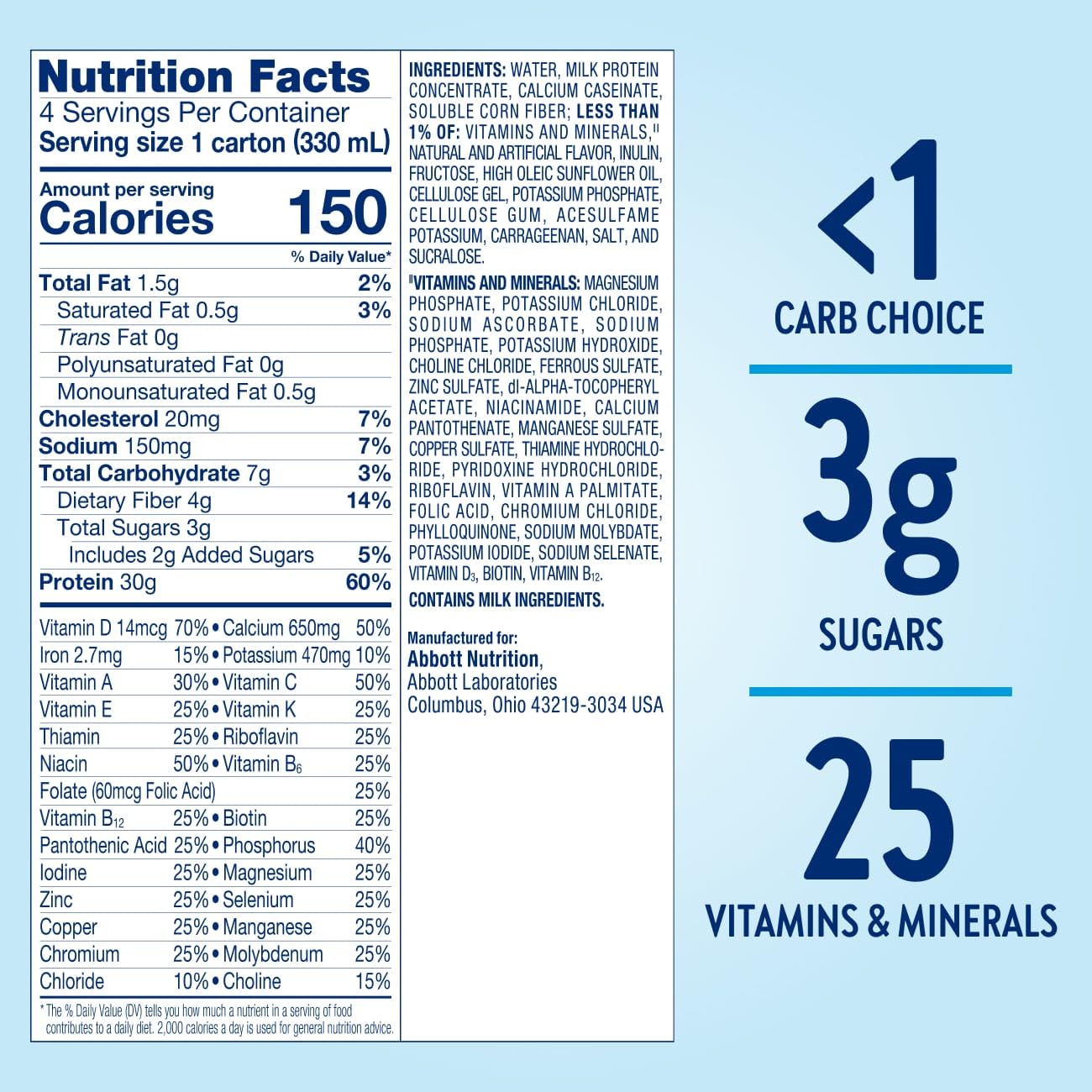 Glucerna Protein Smart Vanilla gluten-free label supports lactose intolerance needs.
