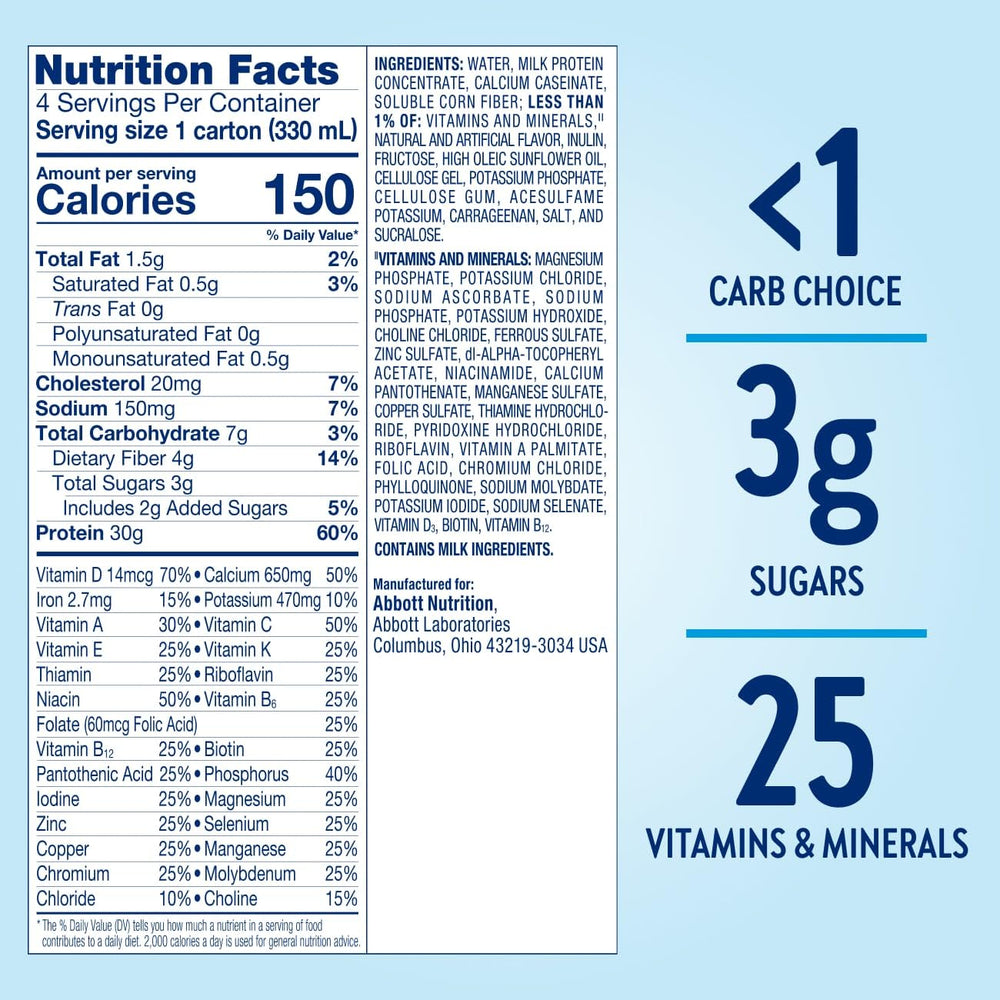 Glucerna Protein Smart Vanilla gluten-free label supports lactose intolerance needs.