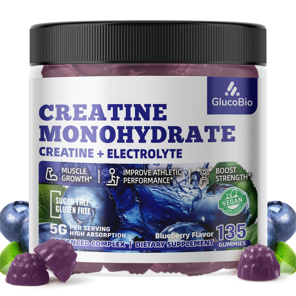 GlucoBio Creatine Monohydrate Gummies easy-dosed packs highlight simple consumption.