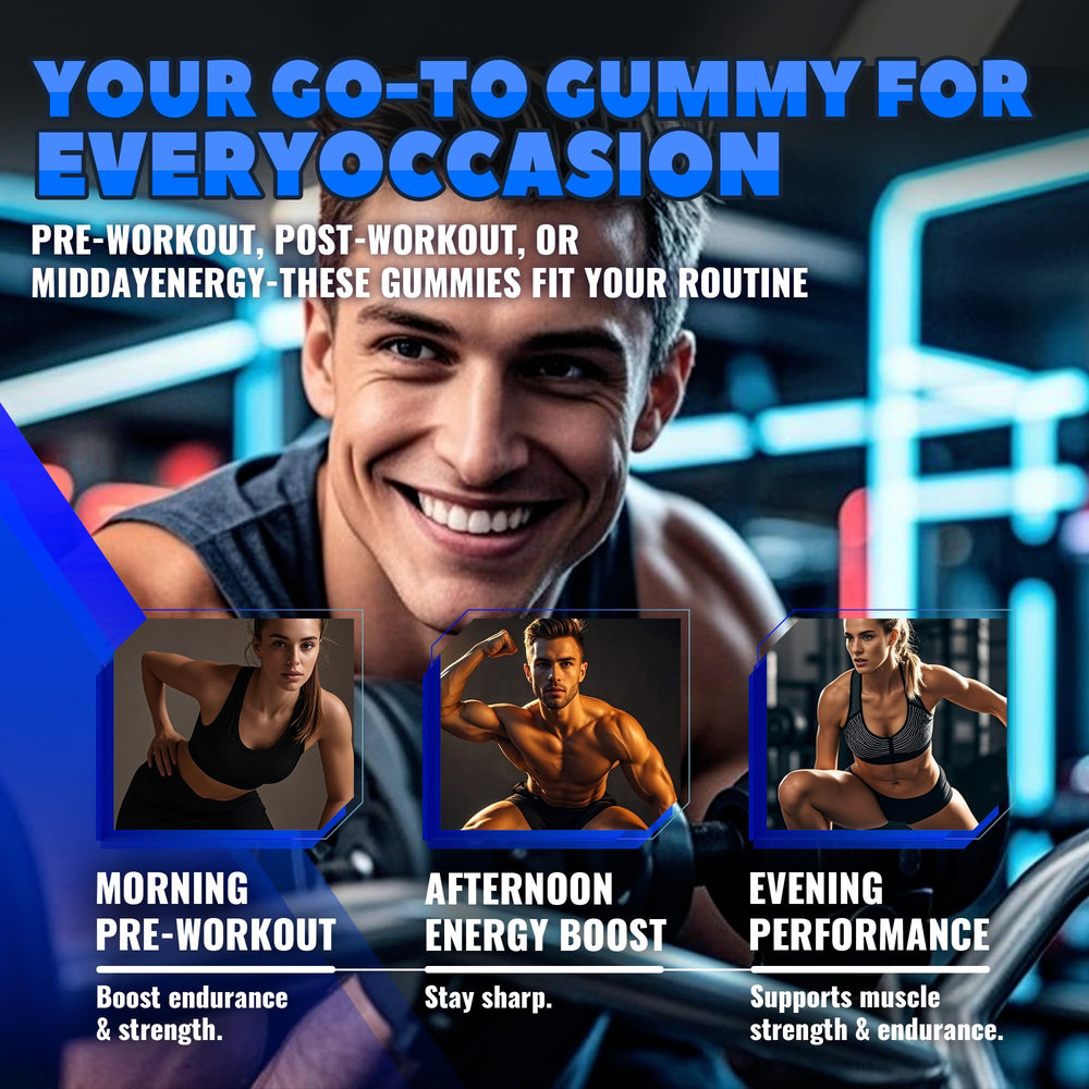 GlucoBio Creatine Monohydrate Gummies on workout setup conveys portable use.