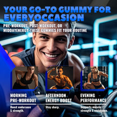 GlucoBio Creatine Monohydrate Gummies on workout setup conveys portable use.