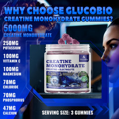 GlucoBio Creatine Monohydrate Gummies serving scoop highlights easy dosing for workouts.