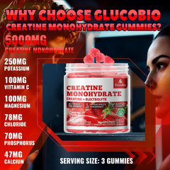 Three-piece serving of GlucoBio gummies for easy daily creatine intake.