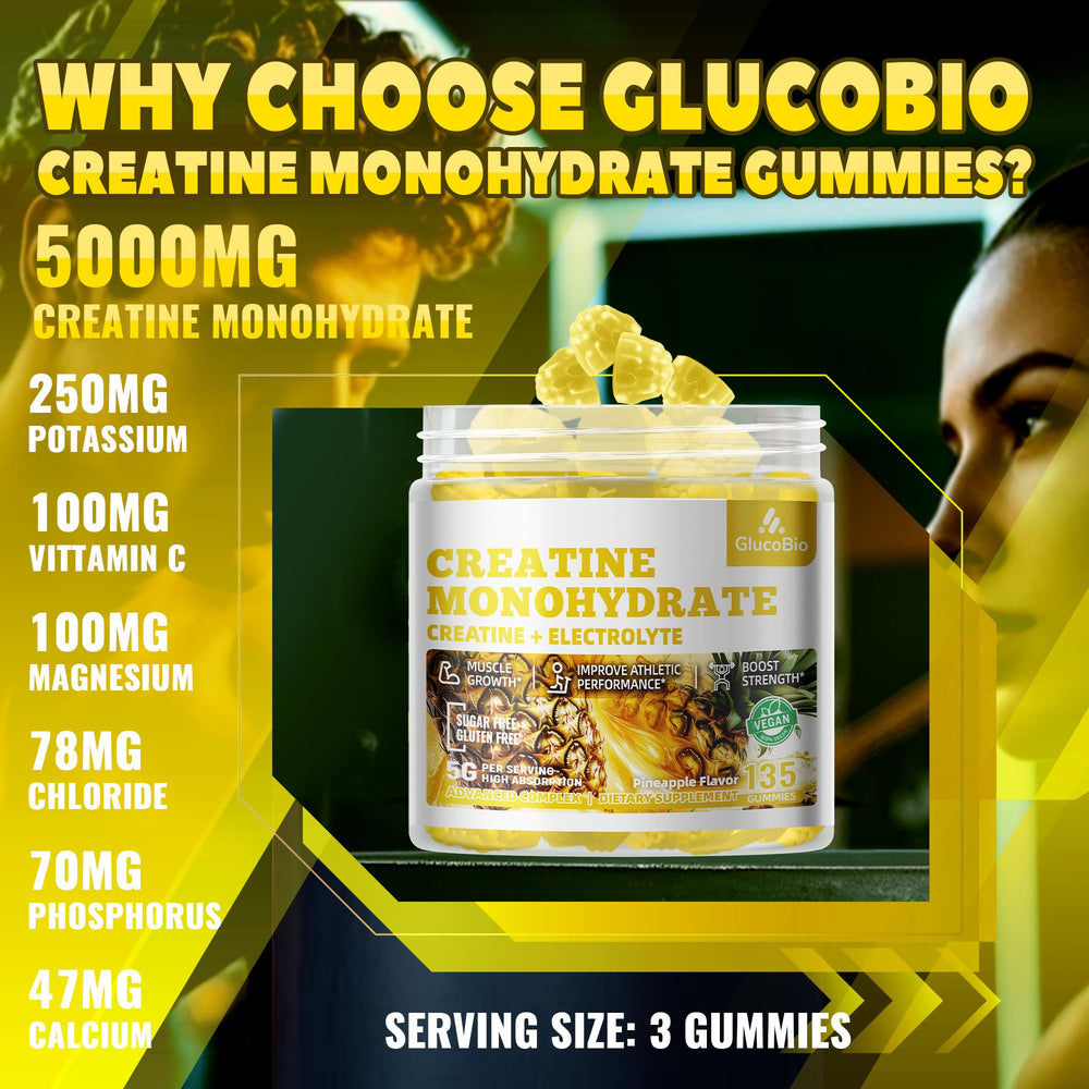GlucoBio gummies serving illustrated, three gummies per serving for easy daily intake.