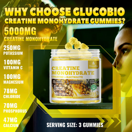 GlucoBio gummies serving illustrated, three gummies per serving for easy daily intake.