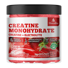 GlucoBio Creatine Monohydrate Gummies strawberry 135-count for convenient pre-workout support.