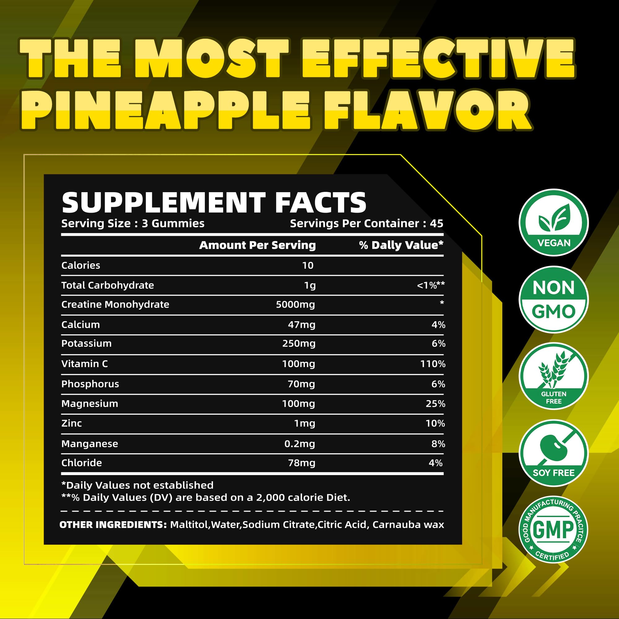 GlucoBio pineapple electrolyte gummies label showcases product details.