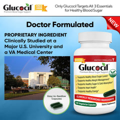 Glucocil bottle cap close-up signaling manufacturing quality.