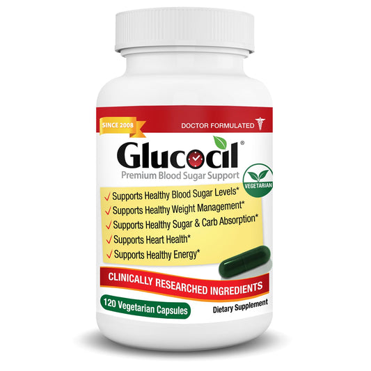 Glucocil bottle front view may support daily blood sugar health.