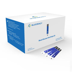 Glucoracy 300-count blood glucose strips ready for reliable home testing.