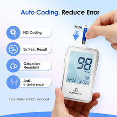 Glucoracy small blood sample required for easy home testing.