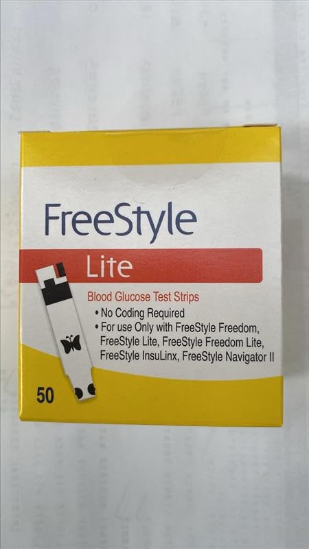 Glucose 100 test strips close-up with strip ready for blood sample testing.