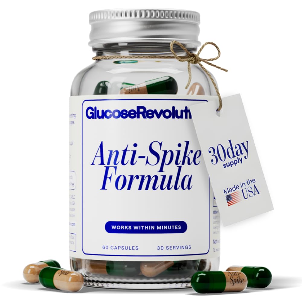 Glucose Revolution Anti-Spike bottle close-up showing vegan formula for daily energy support
