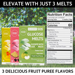 Glucose SOS melts mango flavor highlights bright color and easy on-the-go use.