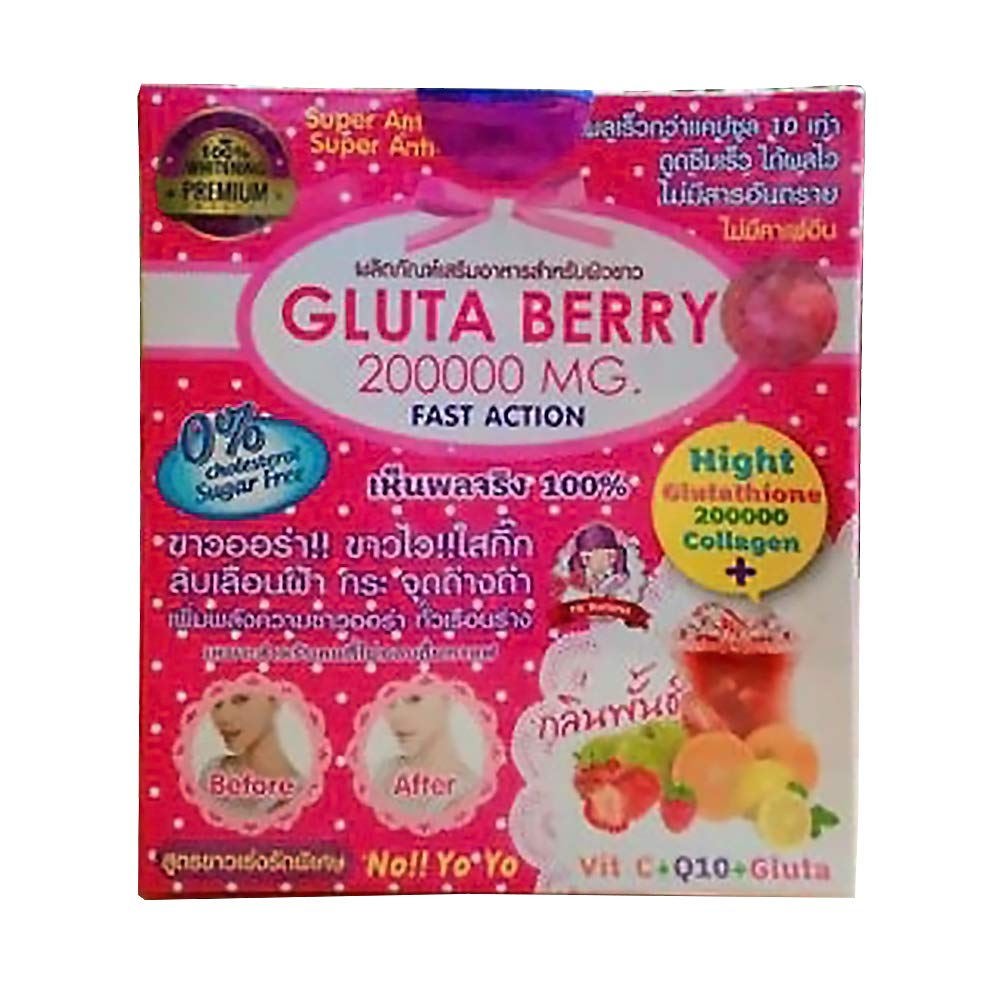 Gluta Berry Juice bottle pour illustrates fast absorption and simple daily use