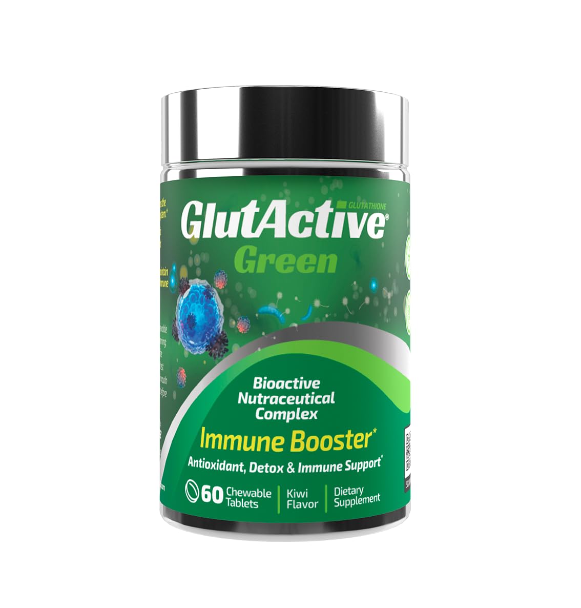 GlutActive GREEN 950mg bottle with chewables for immune support