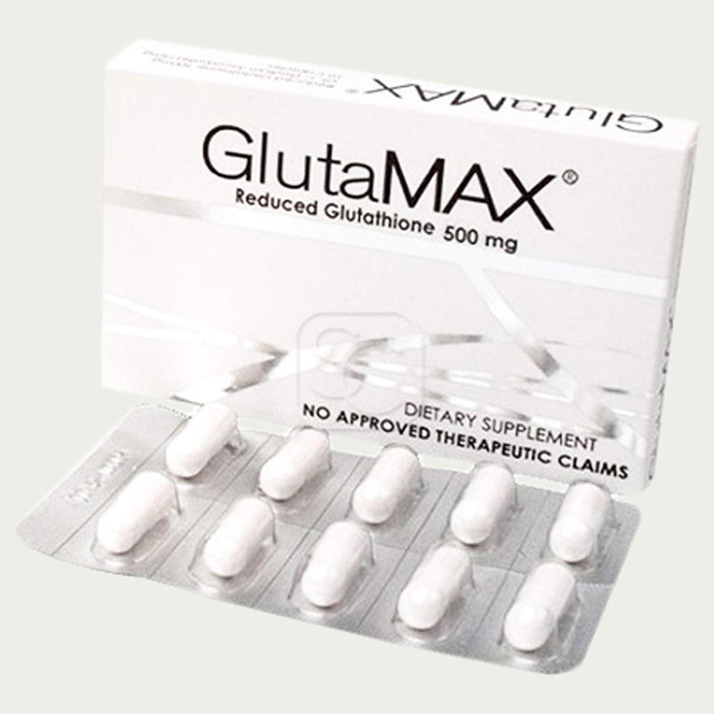 GlutaMAX skin whitening capsules bottle, supporting radiant skin daily.