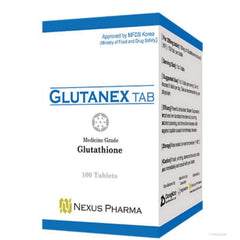 Glutanex Tab Glutathione bottle closeup highlighting skin-brightening potential