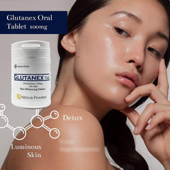Glutanex Tab Glutathione packaging detail emphasizing dosage and antioxidant support