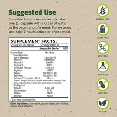 GlutaStim bottle label highlights gluten-digesting enzymes and dairy-free ingredients