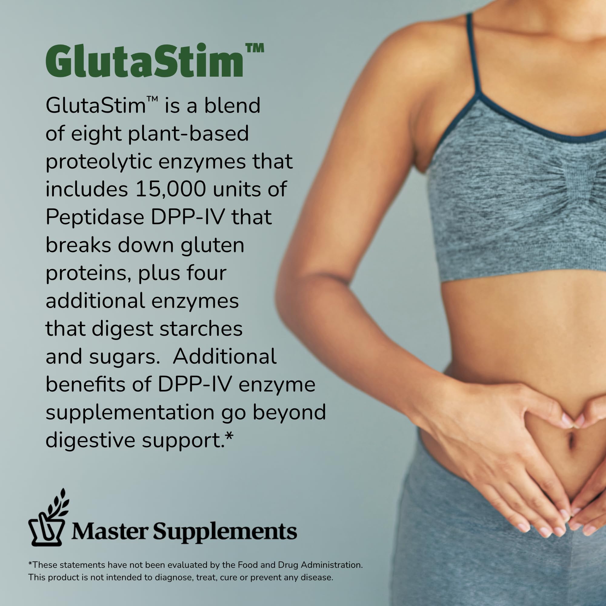 GlutaStim capsules close-up with plant-based enzyme blend