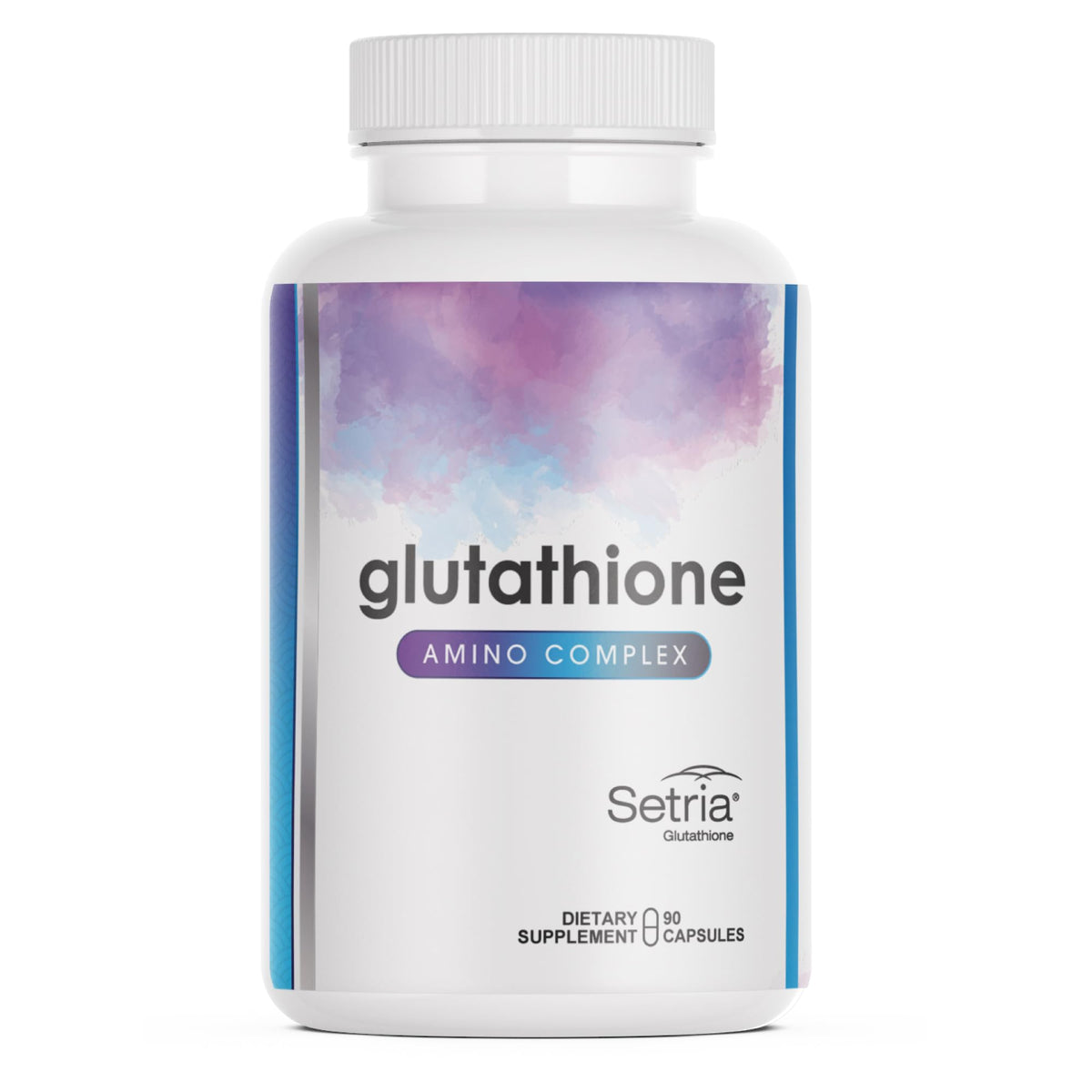 Glutathione Amino Complex bottle pour showing high-absorption antioxidants for daily immune support.