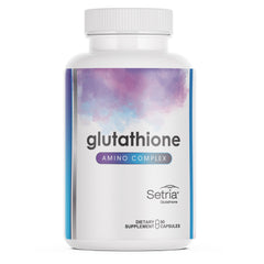 Glutathione Amino Complex bottle pour showing high-absorption antioxidants for daily immune support.