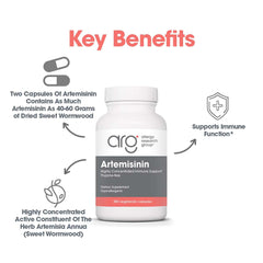 Gluten-free and dairy-free badge on Artemisinin label highlights allergen-conscious formula.