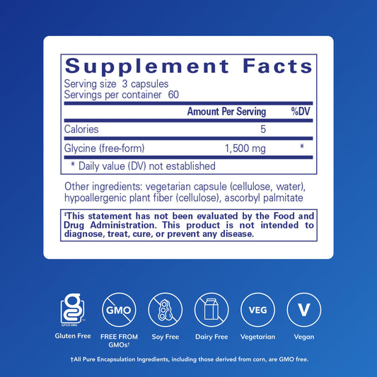 Pure Encapsulations Glycine capsules close-up highlighting liver detox support.